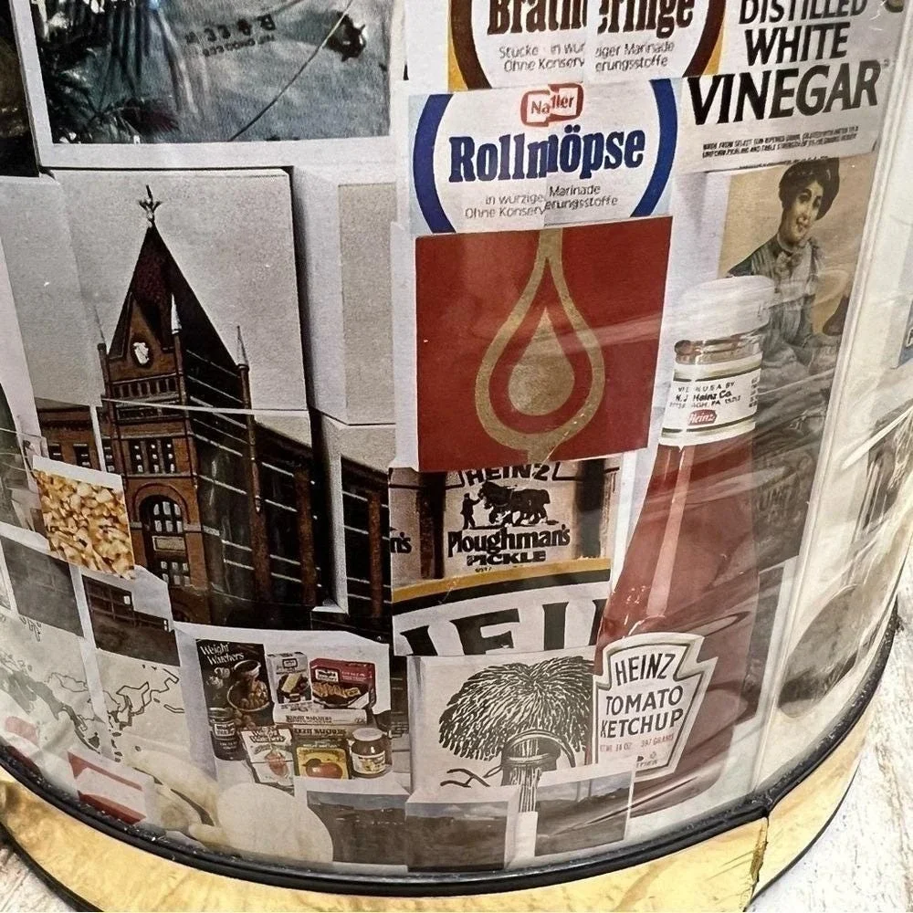 Vintage Retro Advertising Collage‎ Ice Bucket Gold Tone Barware Mid Century